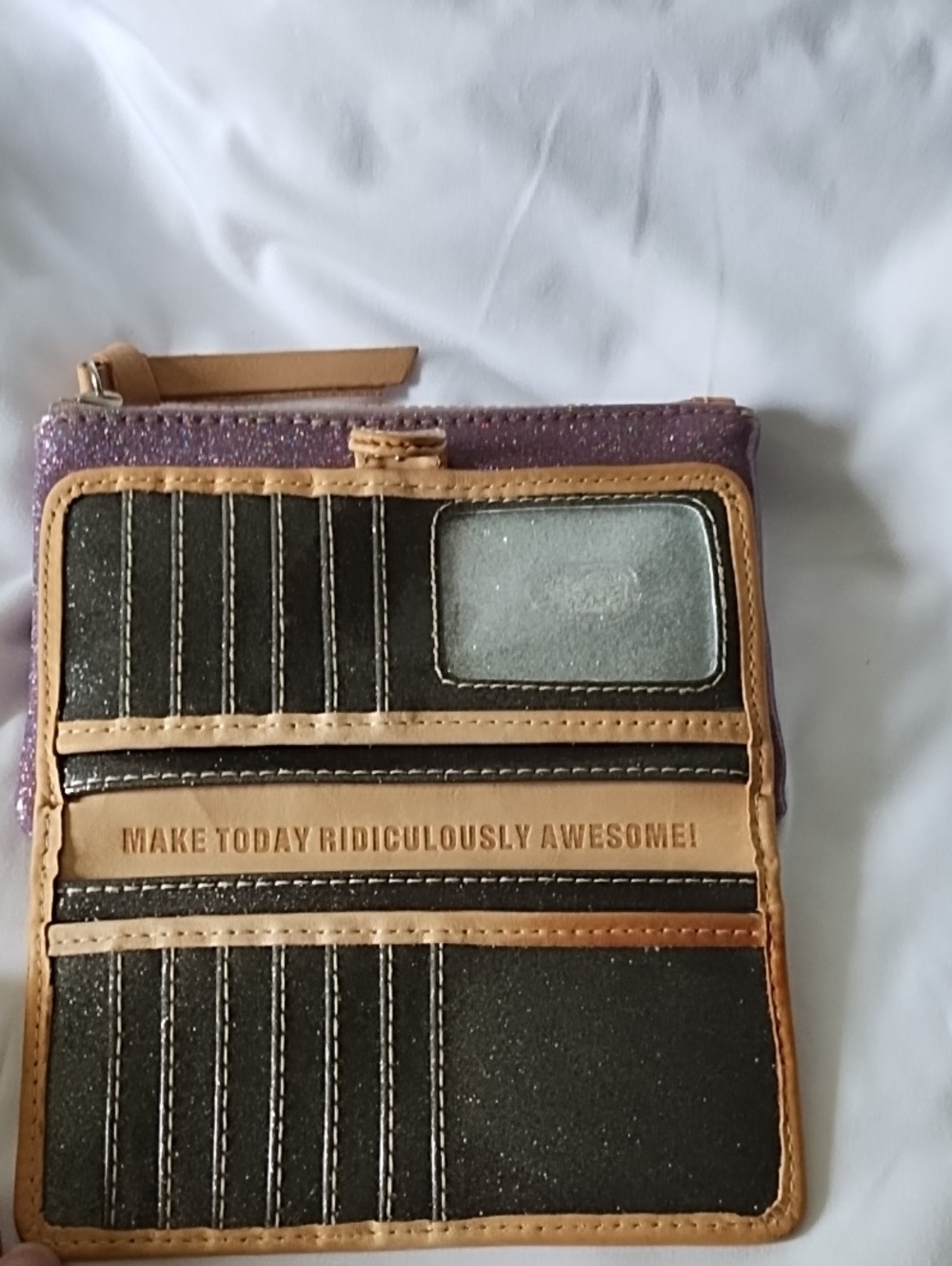 Consuela Slim Wallet in Purple with Tan Trim - Picture 3 of 5